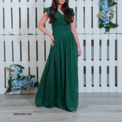 Вечерна Дълга Тъмнозелена Официална Рокля Шифон 