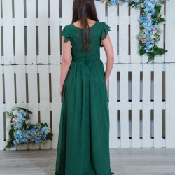 Вечерна Дълга Тъмнозелена Официална Рокля Шифон 