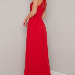 Абитуриентска Бална Червена Дълга Рокля Шифон и Дантела Абитуриентска Бална Червена Дълга Рокля Шифон и Дантела