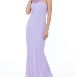 Бална Дълга Лилава Рокля Шифон Кристали