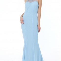 Бална Дълга Светлосиня Рокля Шифон Кристали