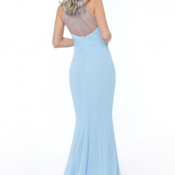 Бална Дълга Светлосиня Рокля Шифон Кристали
