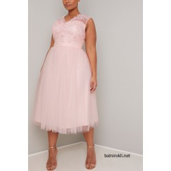 Елегантна Розова Рокля Дантела и Тюл Макси Дами