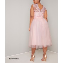 Елегантна Розова Рокля Дантела и Тюл Макси Дами