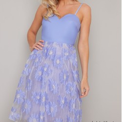 Абитуриентска Къса Синя Бална Рокля Бюстие Сатен