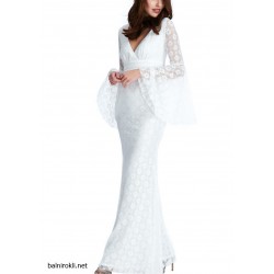 Дълга Официална Бяла Рокля Флорална Дантела