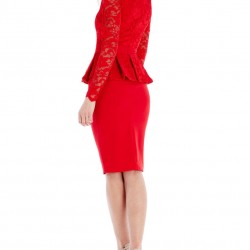 Елегантна Къса Червена Рокля Еластична Дантела