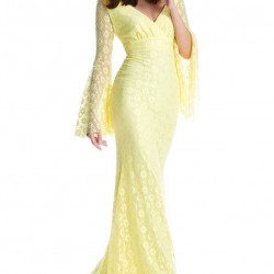 Дълга Официална Жълта Рокля Флорална Дантела