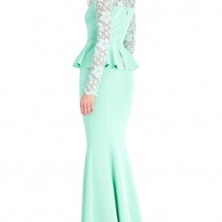 ВЕЧЕРНА ЕЛЕГАНТНА КОКТЕЙЛНА РОКЛЯ МЕНТА РЪКАВИ