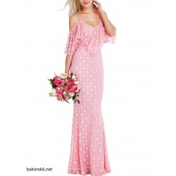 Дълга Официална Розова Рокля Дантела Флорал 