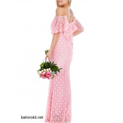 Дълга Официална Розова Рокля Дантела Флорал 