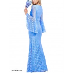Дълга Официална Светлосиня Рокля Дантела 2