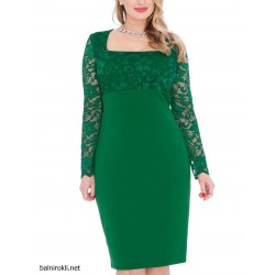 Елегантна Зелена Официална Рокля Макси Дами Дантела