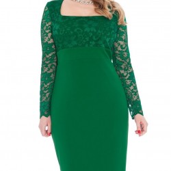 Елегантна Зелена Официална Рокля Макси Дами Дантела