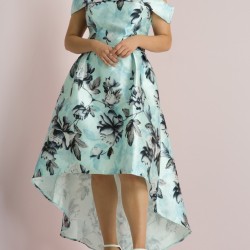 Елегантна Рокля Ментов Цвят  за Коктейл с Рози в Макси Размери Елегантна Рокля Ментов Цвят  за Коктейл с Рози в Макси Размери