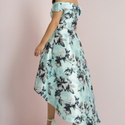 Елегантна Рокля Ментов Цвят  за Коктейл с Рози в Макси Размери Елегантна Рокля Ментов Цвят  за Коктейл с Рози в Макси Размери