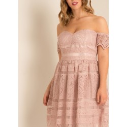 Елегантна Розова Рокля за Официални Случаи Макси Размери Дантела