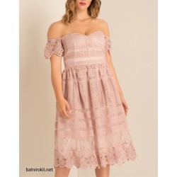 Елегантна Розова Рокля за Официални Случаи Макси Размери Дантела