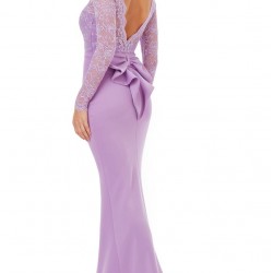 Бална Дълга Лилава Рокля Гол Гръб Дантела