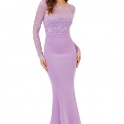 Бална Дълга Лилава Рокля Гол Гръб Дантела