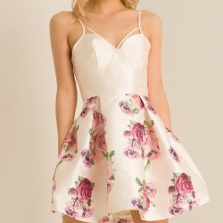 Бяла Мини Коктейлна Рокля Сатен Корсет