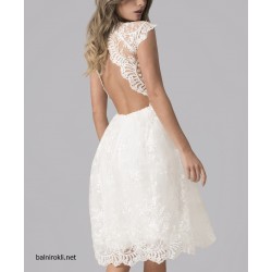 Бяла Коктейлна Рокля Тюл Бродерии