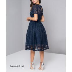 Елегантна Официална Рокля Синя Дантела