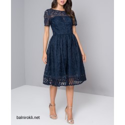 Елегантна Официална Рокля Синя Дантела