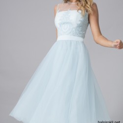 Бална Къса Рокля Светлосин Тюл с Цветя