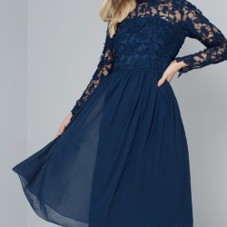 Елегантна Тъмносиня Рокля Шифон Дантела 5