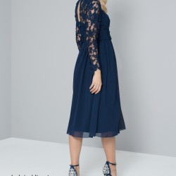 Елегантна Тъмносиня Рокля Шифон Дантела 5