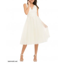 Елегантна Официална Рокля Цвят Крем Флорални Бродерии