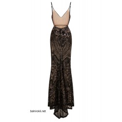 Абитуриентска Блестяща Черна Рокля Гол Гръб