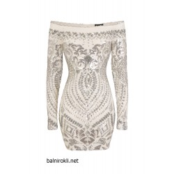 Блестяща Къса Сребриста Рокля Пайети