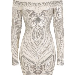 Блестяща Къса Сребриста Рокля Пайети