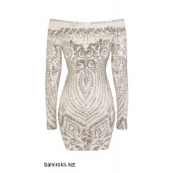 Блестяща Къса Сребриста Рокля Пайети