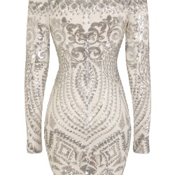 Блестяща Къса Сребриста Рокля Пайети