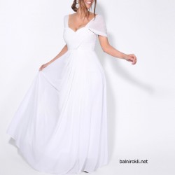 Бална Дълга Бяла Рокля Шифон