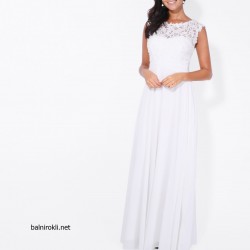 Бална Дълга Бяла Рокля Шифон и Дантела