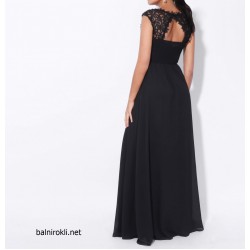 Дълга Черна Бална Рокля Шифон и Дантела