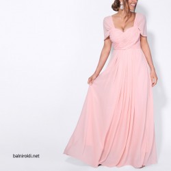 Елегантна Дълга Официална Розова Рокля Шифон