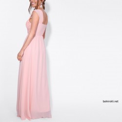 Елегантна Дълга Официална Розова Рокля Шифон