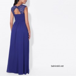 Вечерна Дълга Синя Рокля Шифон и Дантела