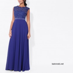 Вечерна Дълга Синя Рокля Шифон и Дантела