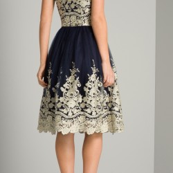 Бална Елегантна Къса Тъмносиня Рокля Тюл Декорации