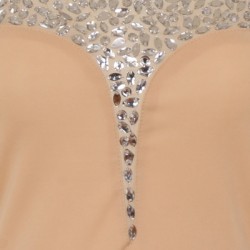 Бална Дълга Рокля Камъни Гол Гръб Цепка Телесен Цвят