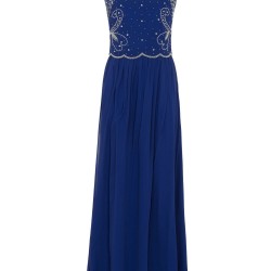 Дълга Елегантна Рокля Кралско Син Цвят Декорации