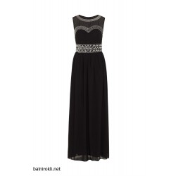 Вечерна Дълга Черна Коктейлна Рокля Шифон Пайети