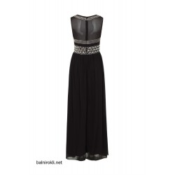Вечерна Дълга Черна Коктейлна Рокля Шифон Пайети