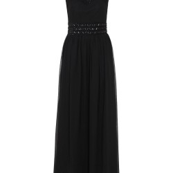 Бална Дълга Черна Рокля Шифон Декорация Пайети